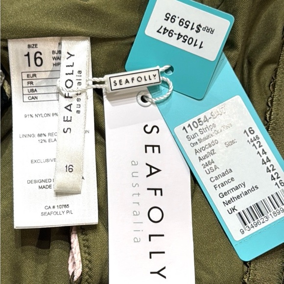 Seafolly Sun Stripe Green One Shoulder One-Piece Swimsuit - Picture 15 of 16